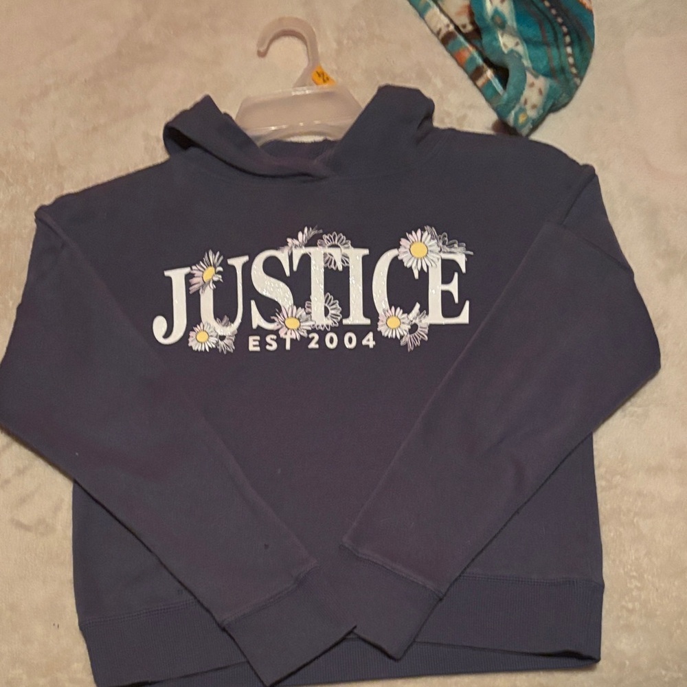Justice Kids Navy Hoodie with Floral Accents